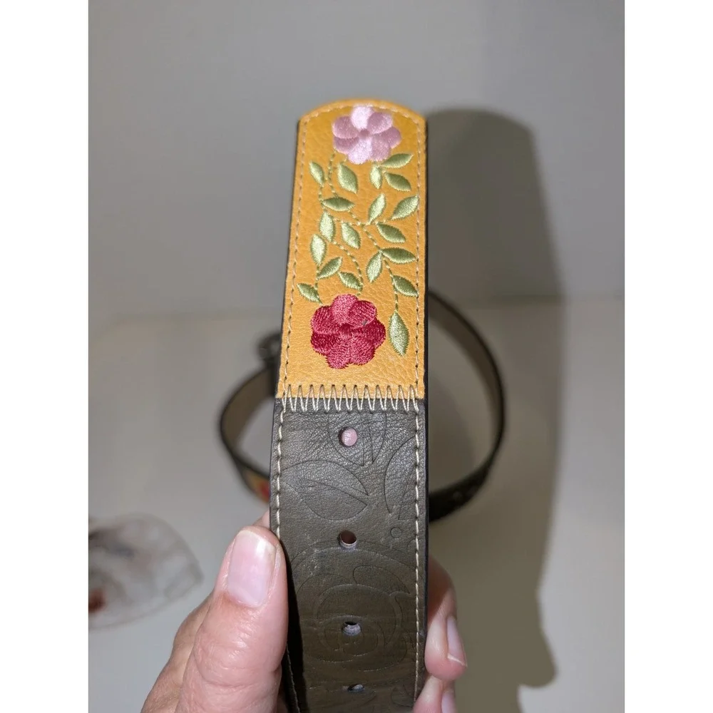 Faux‎ Leather Floral Embroidered Colorful Studded Belt